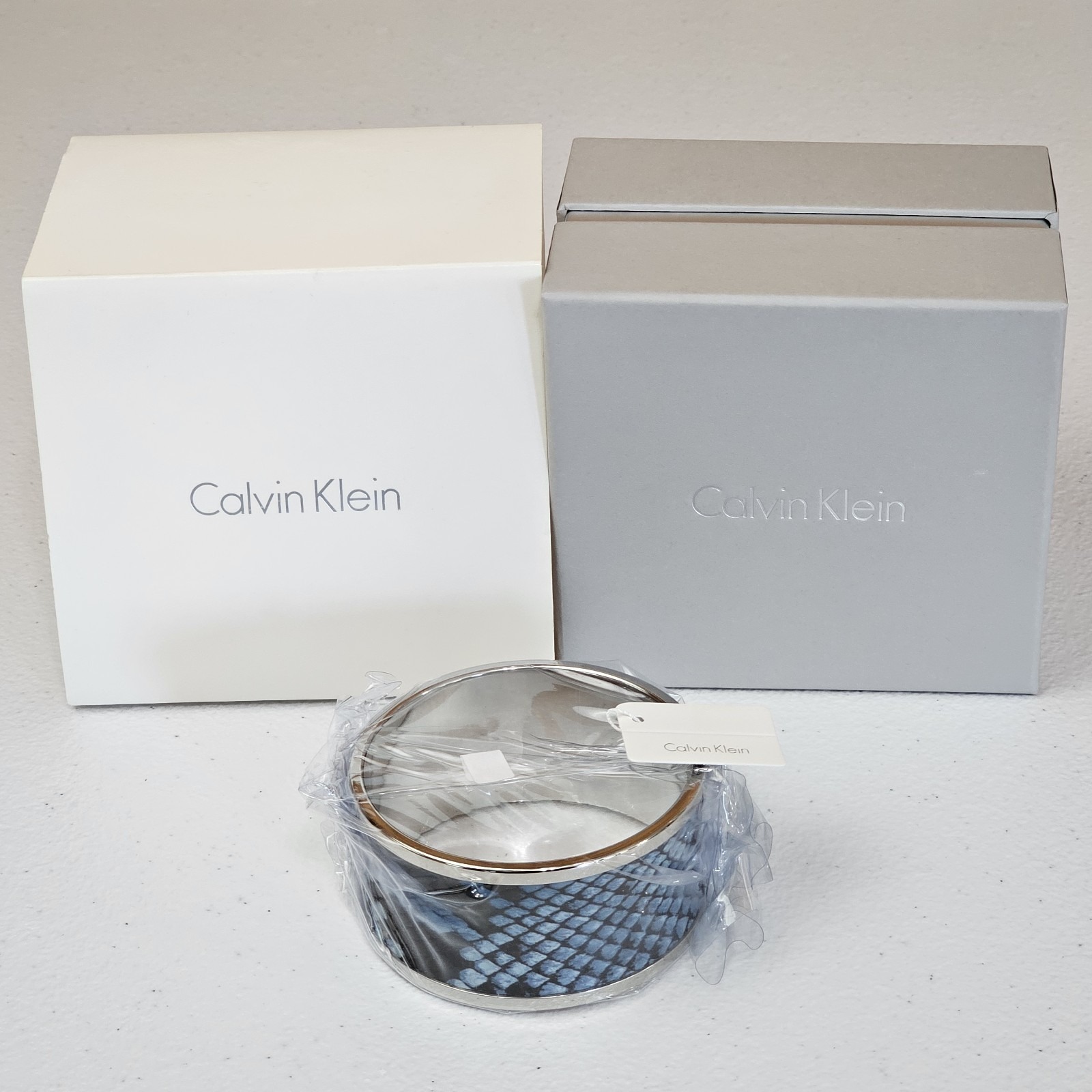 Calvin Klein Spellbound Bangle Bracelet Snakeskin Blue Black Silver Tone New 50$